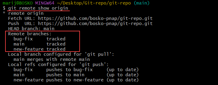 List remote Git branches using the git remote show command.