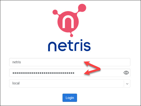 Netris Controller login screen