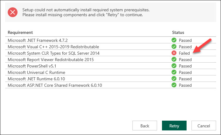 Veeam Backup & Replication screen with the missing components.