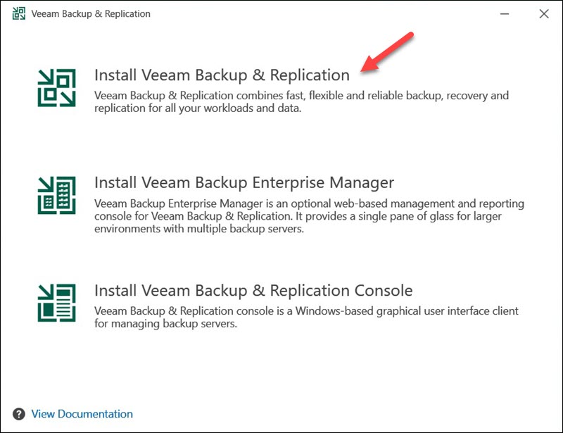 Veeam Backup & Replication select component