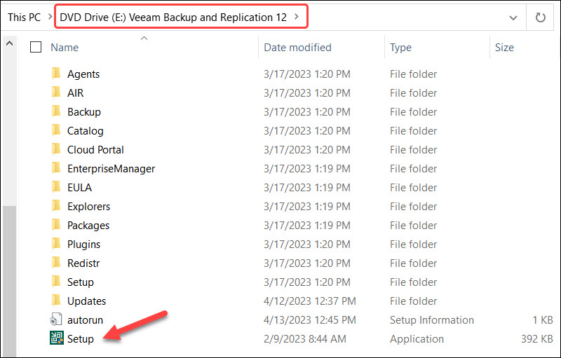 Setup.exe file from the Veeam ISO image