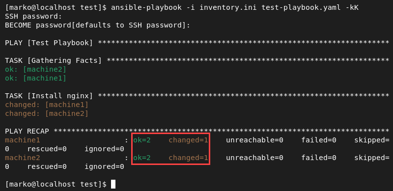 A successful Ansible task.