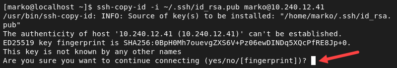 Copying the SSH public key to inventory hosts.