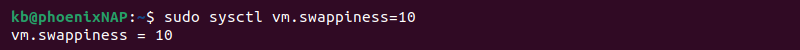 sudo systemct vm.swappiness 10 terminal output
