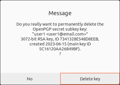 delete secret subkey message