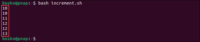 Incrementing a variable in Bash using the ++ operator.