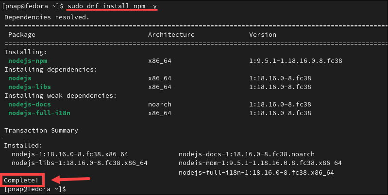 Installing Node.js and npm on Fedora.