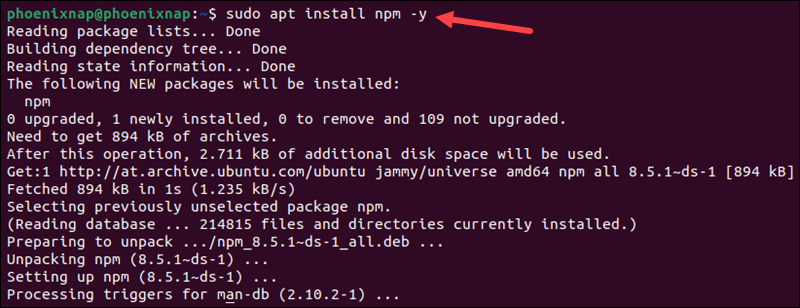 Command to install Node.js and npm in Ubuntu.