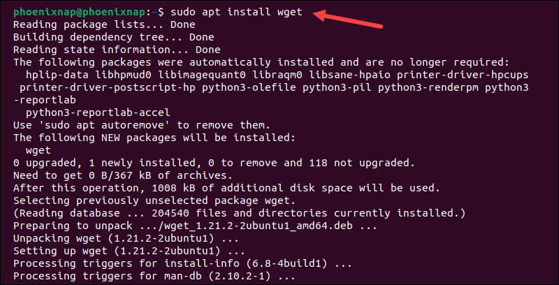 Installing wget on Ubuntu.
