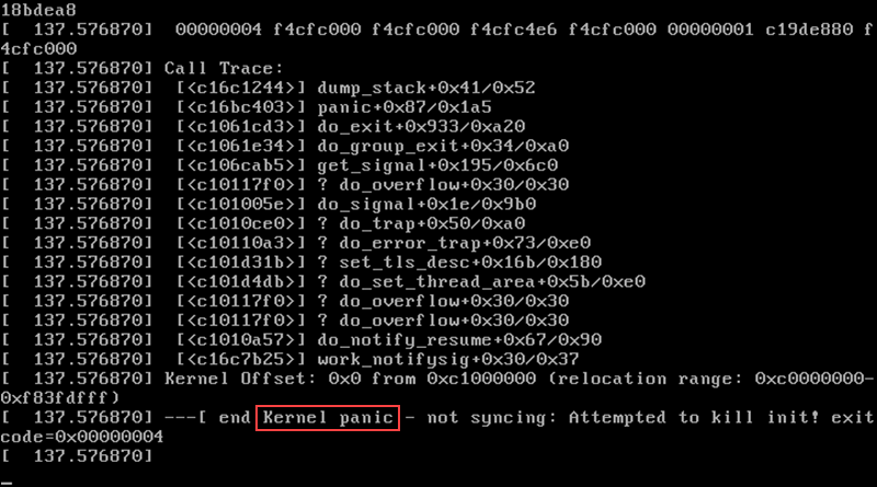 An example of kernel panic on Linux.