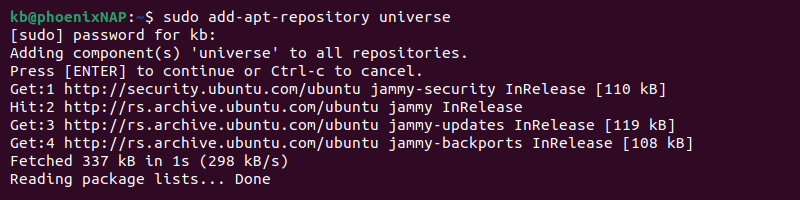 sudo add-apt-repository universe terminal output