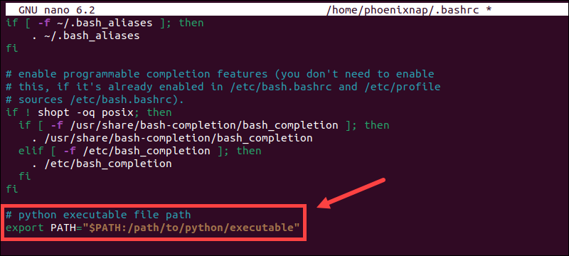 Adding the Python path to the .bashrc file.