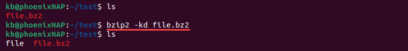 bzip2 -kd file.bz2 terminal output