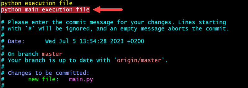 Changing the Git commit message using a text editor.