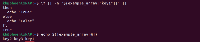 checking for key in associative array terminal output