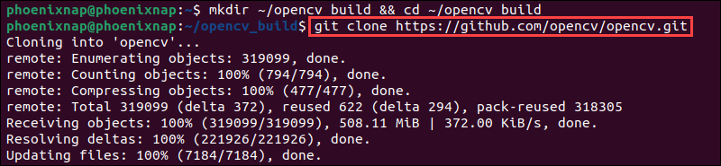 Clone official OpenCV repository using git.
