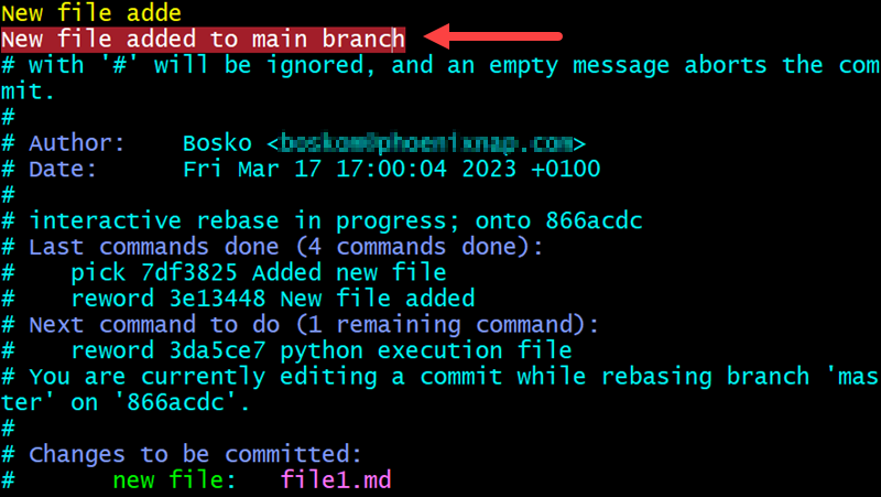 Create a new commit message in a text editor in Git.