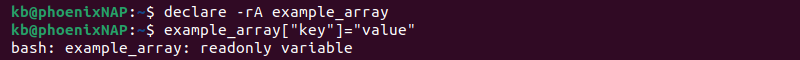 declare read only associative array terminal output