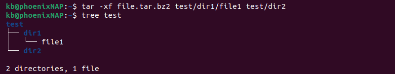 Extract tar.bz2 specific files and directories