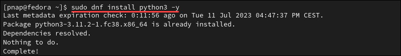 Install Python 3 on Fedora 38.