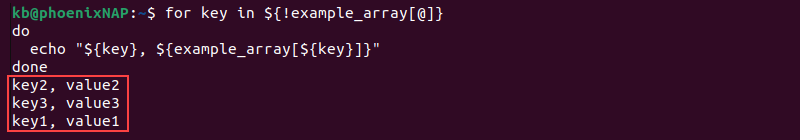 iterate associative array terminal output