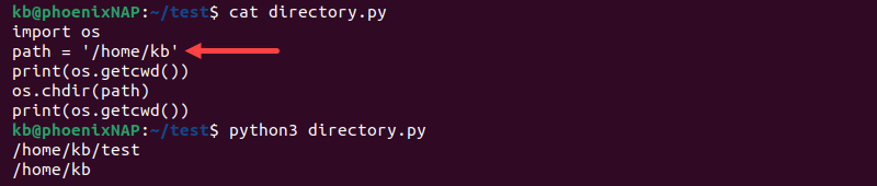 Python path string change working directory output