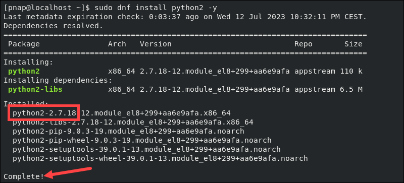 Install Python 2 in CentOS 8.
