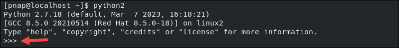 Accessing the Python 2 shell in CentOS 8.