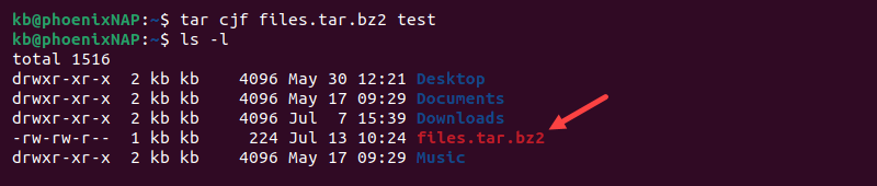 tar cjf terminal output tar.bz2 file