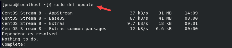 Update package list in CentOS 8.