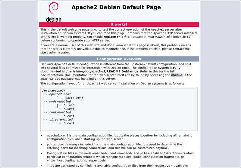 Default Apache web server page in Debian.