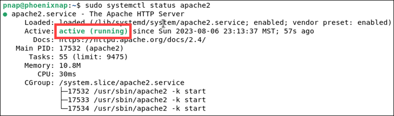 Apache web server status in Debian 11.
