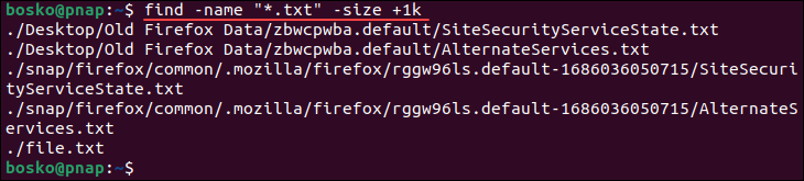 Example of using the find command to find files in Linux.
