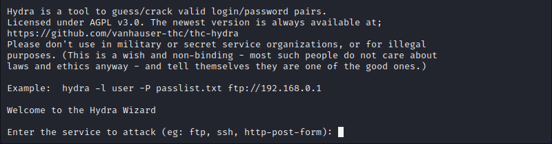 Hydra running in Kali Linux.