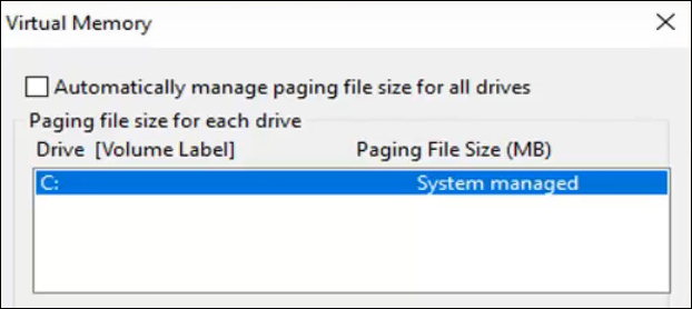 Allocated paging memory settings in Windows