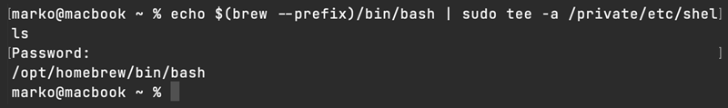 Adding the Homebrew version of Bash to the list of available shells in macOS.
