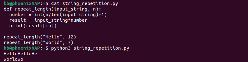 Repeat string until length user function Python output