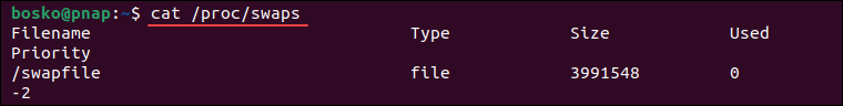 using cat /proc/swaps to check swap space on linux
