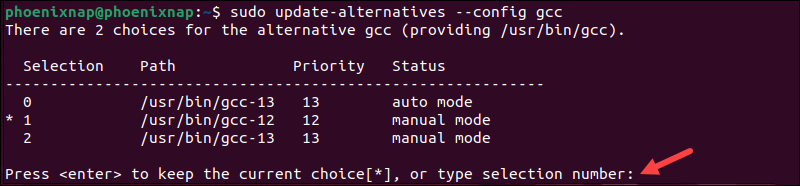 Use the update-alternatives tool to select default GCC version.