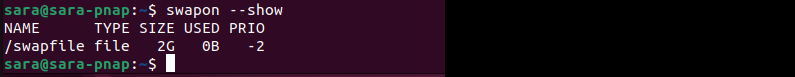 linux swapon --show terminal output