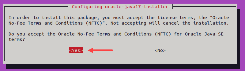 Accept Java license terms.