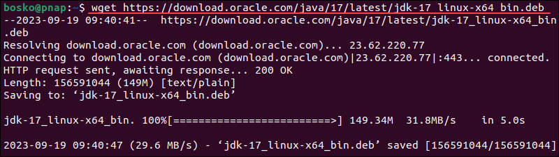 Download Java deb file from Oracle.