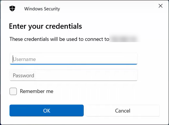 enter credentials to login to the remote server