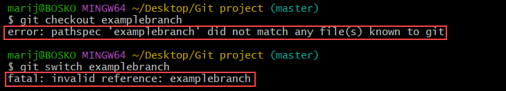Error when switching to a branch.