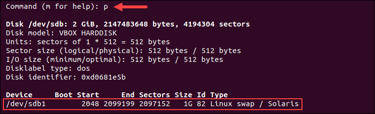 Listing the existing disk partitions in Linux.