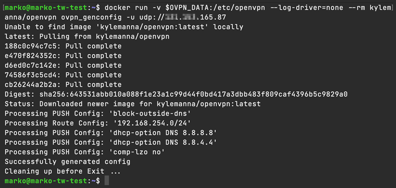 Running an OpenVPN container.