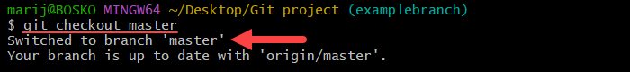 Switching to the master branch in Git.