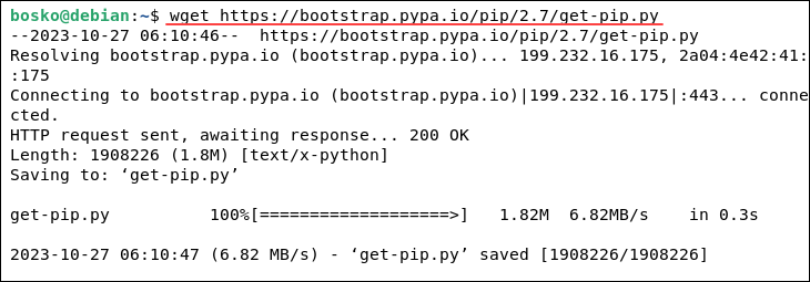 Download script for installing Pip on Debian 11.