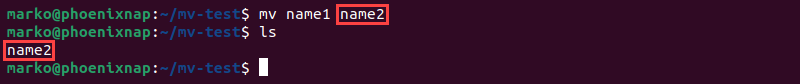 Renaming a file in Linux with the mv command.