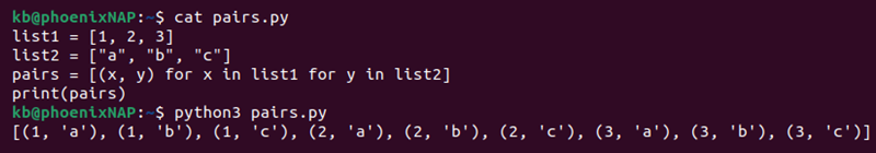 Pairs list comprehension Python output